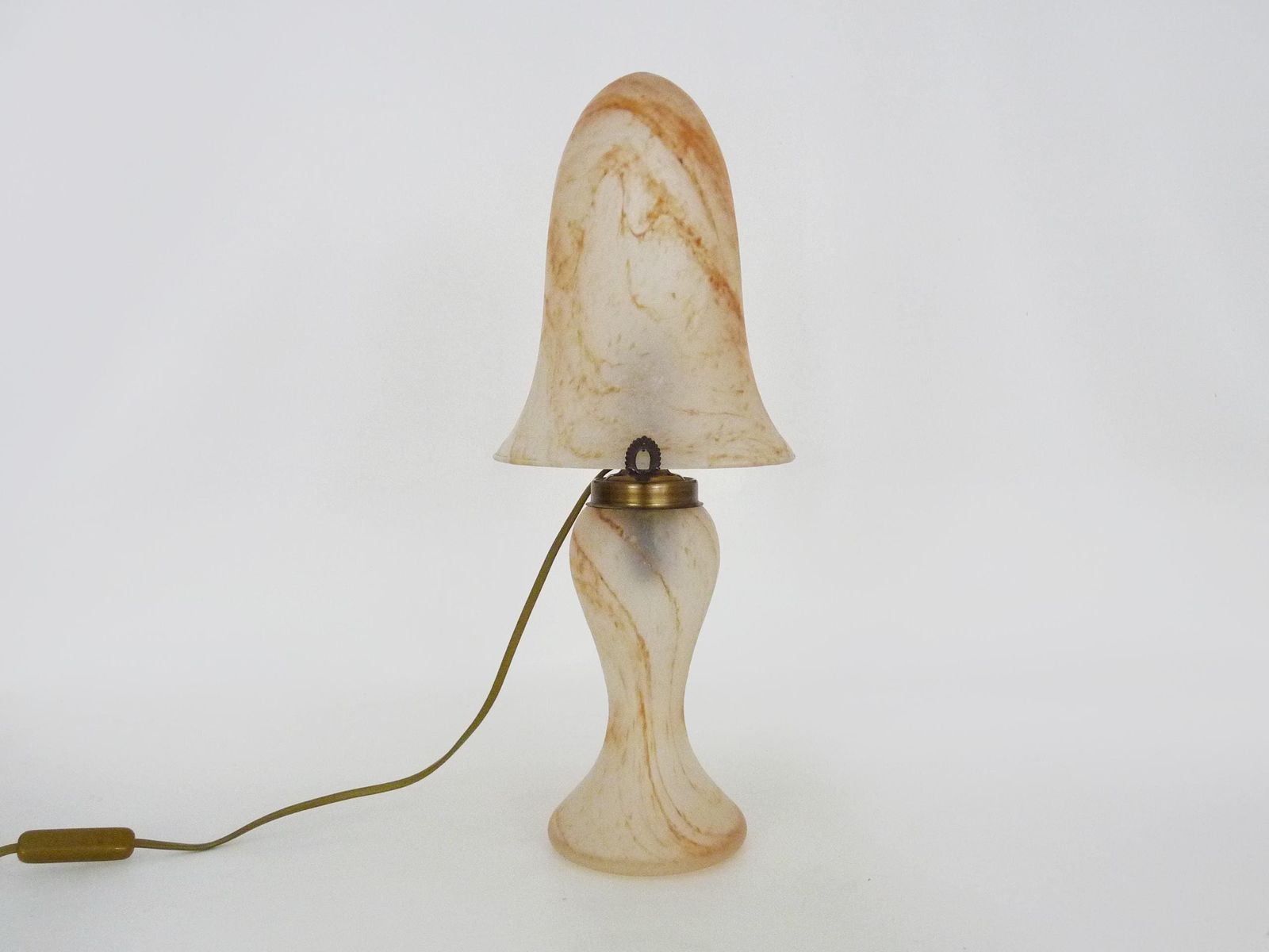 Two Light Mushroom Lamp In Transparent Glass Paste With Orange Speckles, Art Deco Style, Gallé, La Rochère photo vinterior