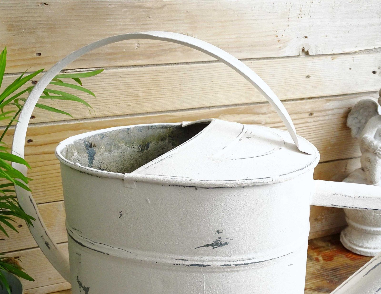 White Galvanized Watering Can: Large Rustic Farmhouse Garden Decor photo furniture