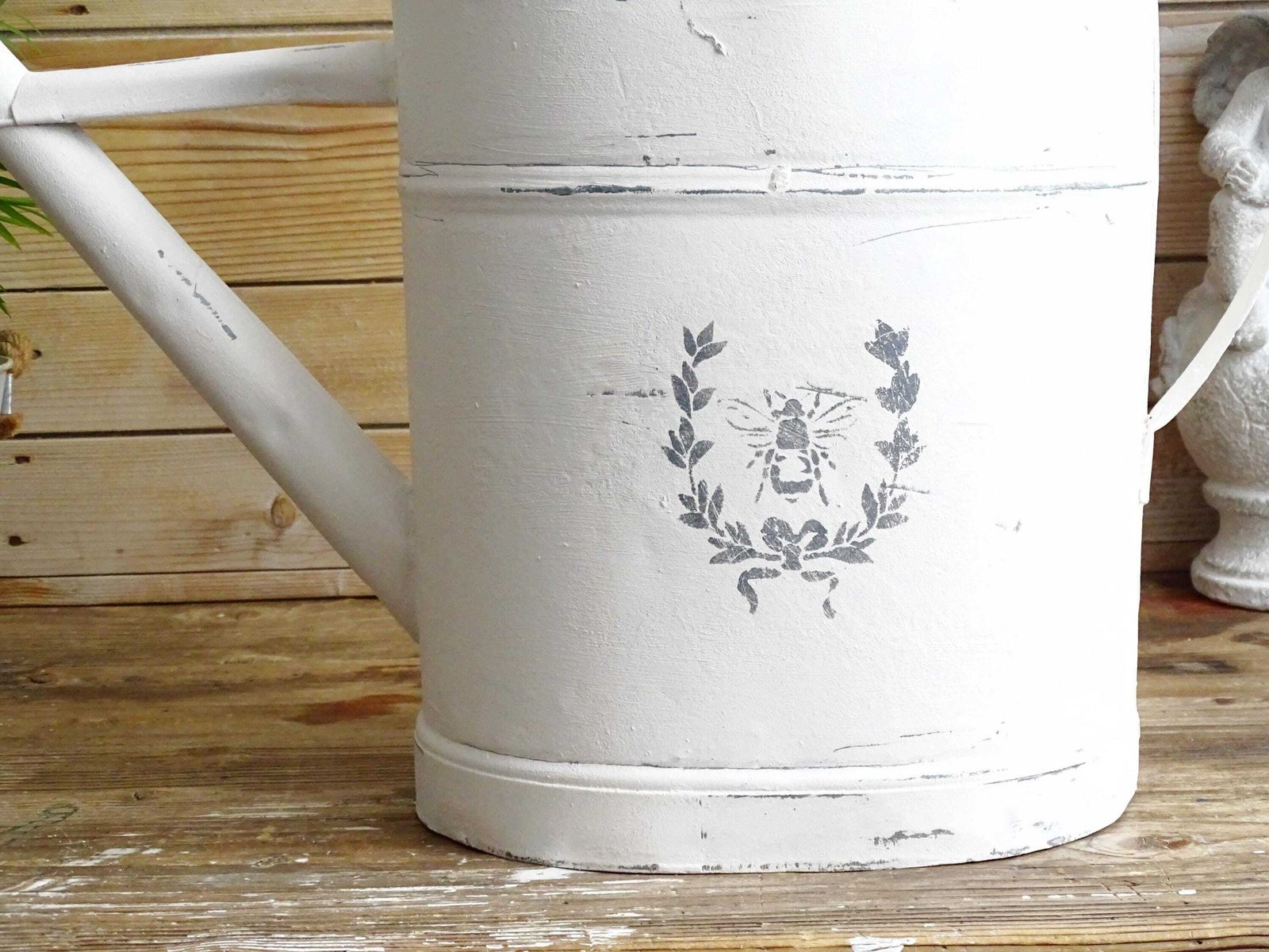 White Galvanized Watering Can: Large Rustic Farmhouse Garden Decor photo Garden Decor