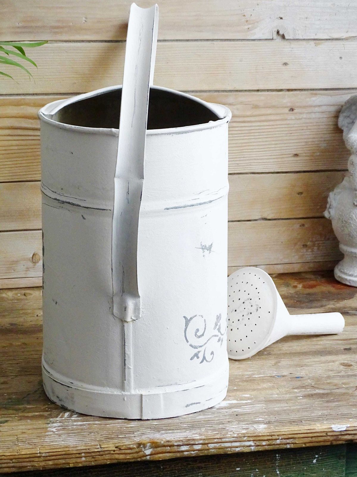 White Galvanized Watering Can: Large Rustic Farmhouse Garden Decor photo vinterior