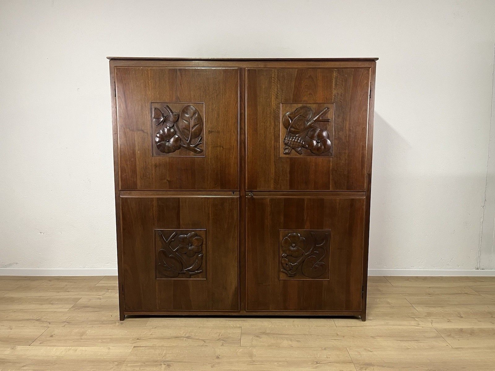 1950s Inlaid Wood Pantry Cabinet Vintage Design photo furniture