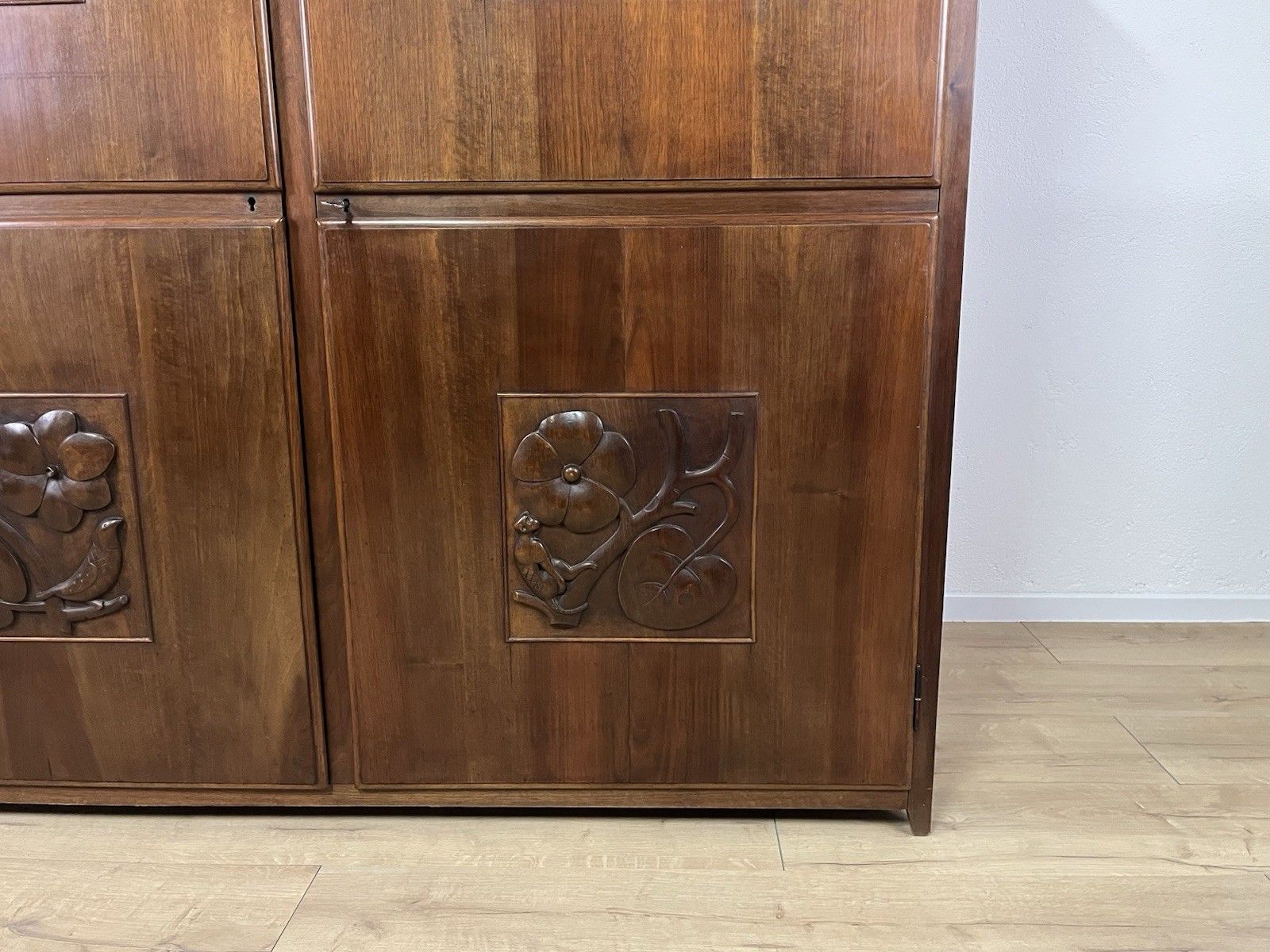 1950s Inlaid Wood Pantry Cabinet Vintage Design photo Furniture