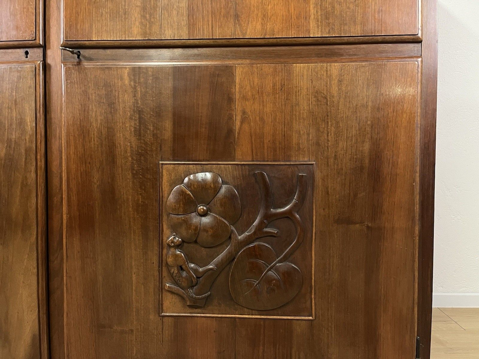 photo furniture 1950s Inlaid Wood Pantry Cabinet Vintage Design