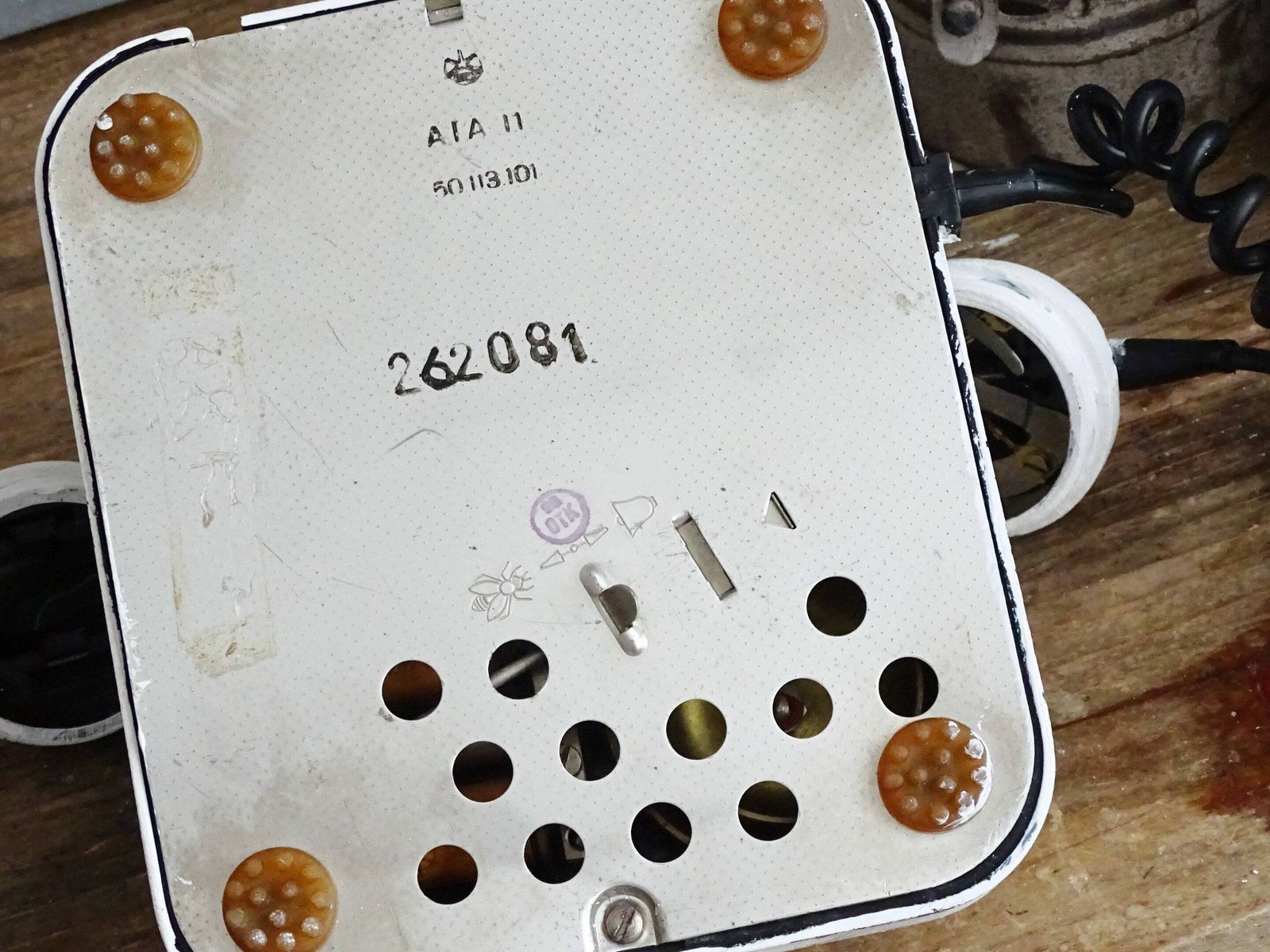 photo for sale White Bakelite Rotary Telephone: Distressed Mcm Office Decor