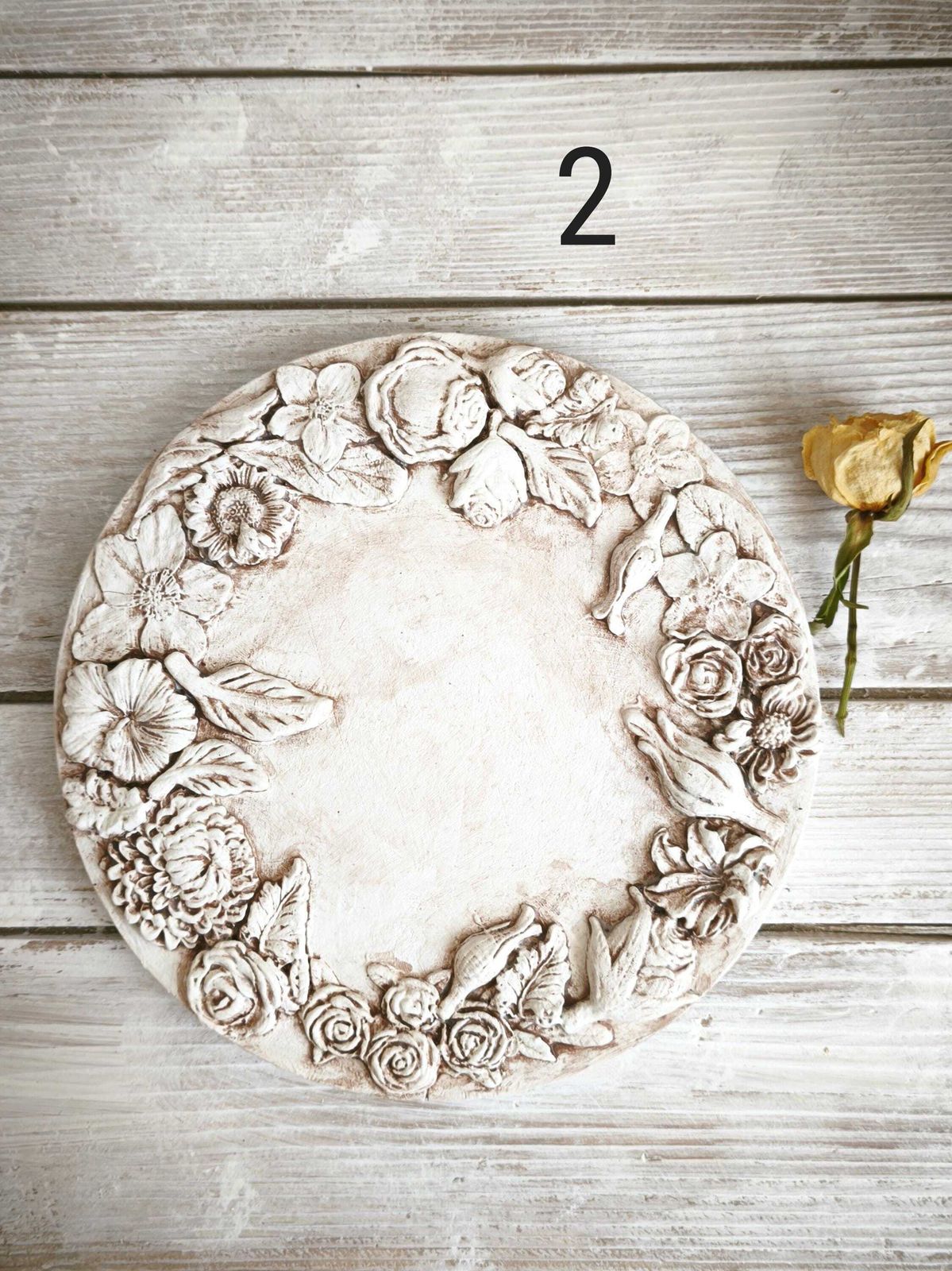 photo furniture Shabby Chic Floral Wall Plaque: Aged Wood, Textured White Flowers