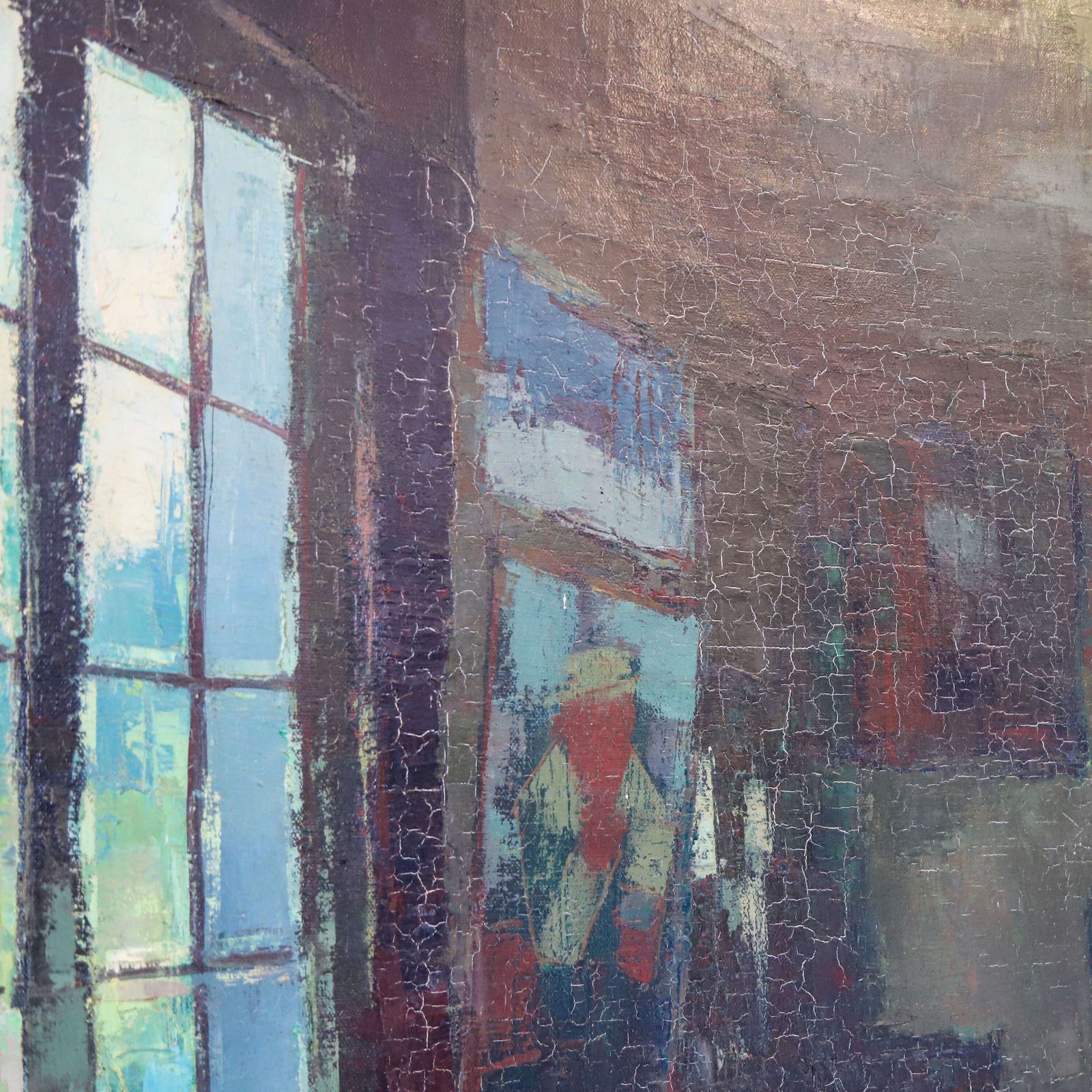 Trudy In The House Of The Red Cloister | Désiré Haine Belgian Oil Masterpiece (120x120cm) photo vintage