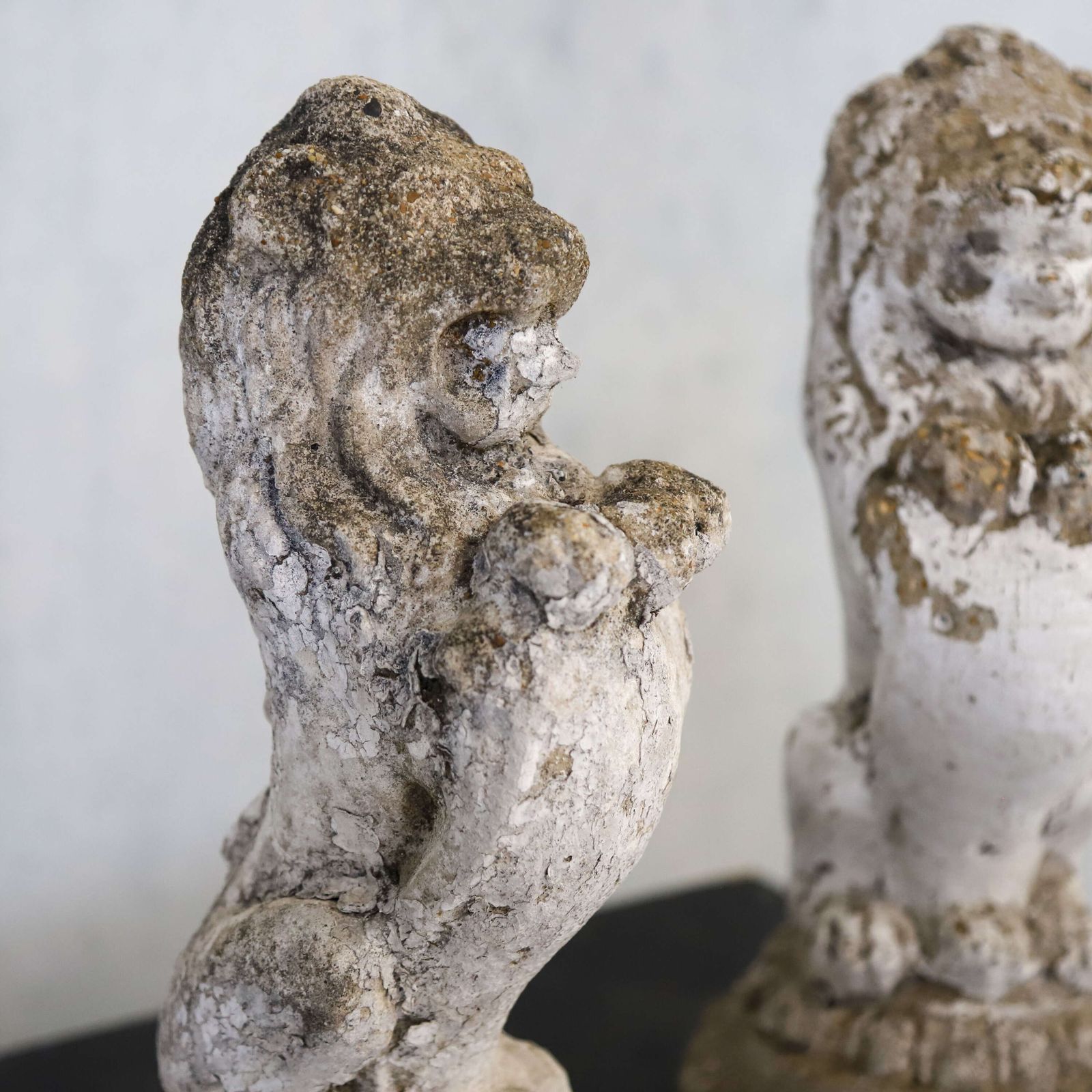 Pair Of English Mid‑Century Stone Garden Lions Standing Guard In A Regal Pose photo vinterior