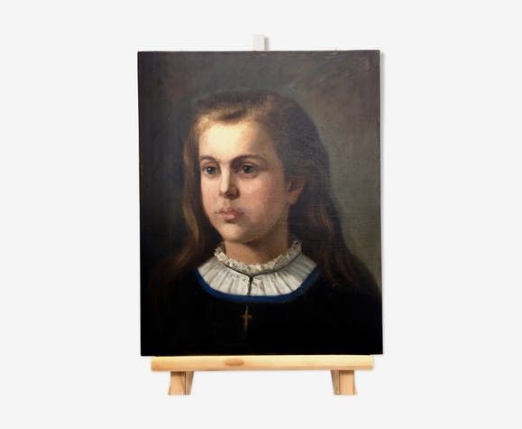 Oil On Canvas Portrait Of A Young Girl Beginning XX Century