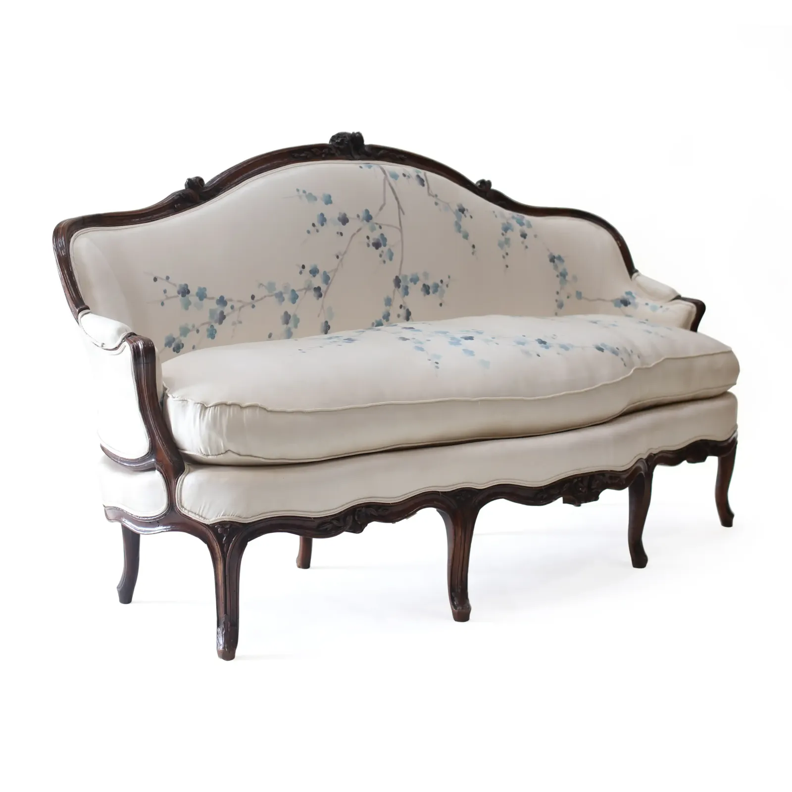 A Hand Carved George III Sofa Upholstered In De Gournay 'Plum Blossom' Fabric photo for sale