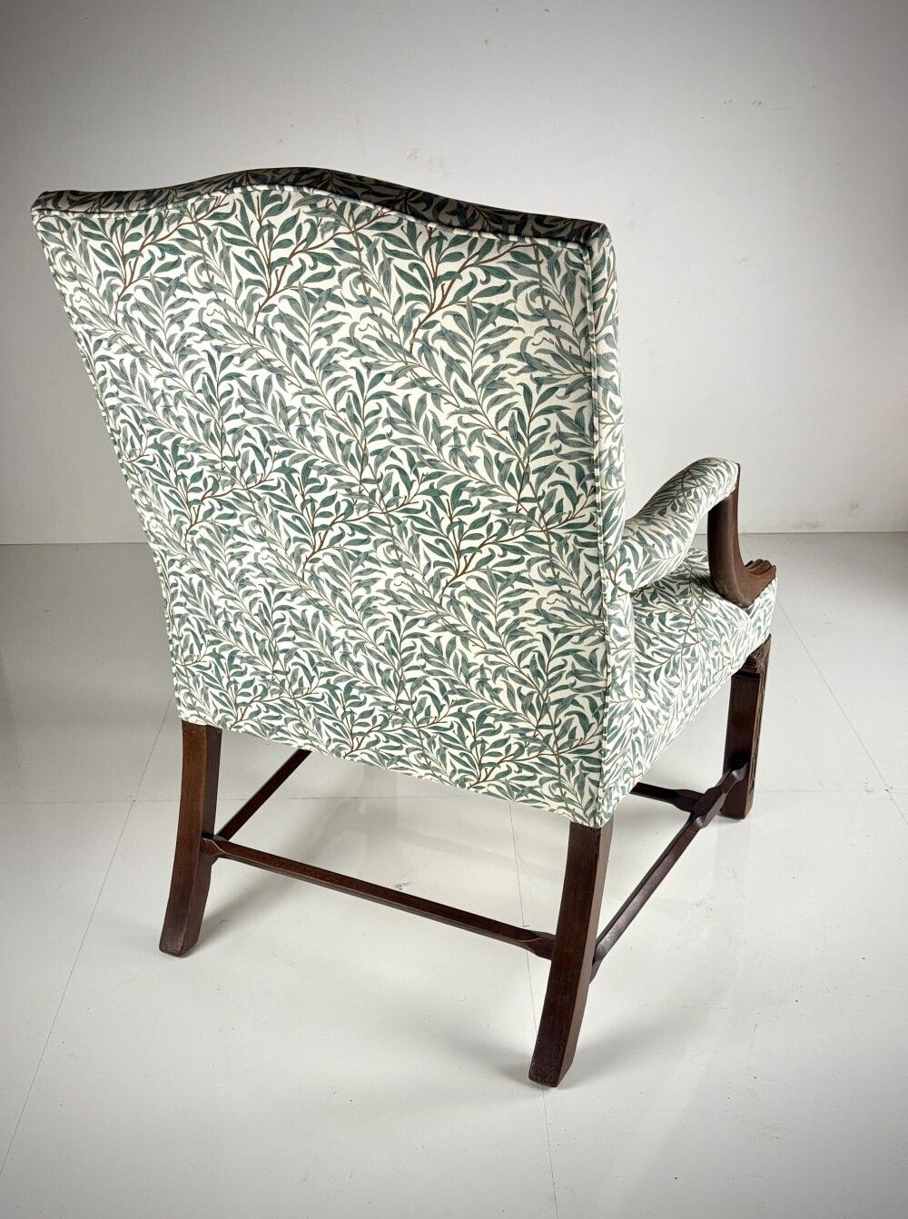 Large Scale Open Arm Library Chair In William Morris Willow Bough & Impressive Blind Fretwork photo Furniture