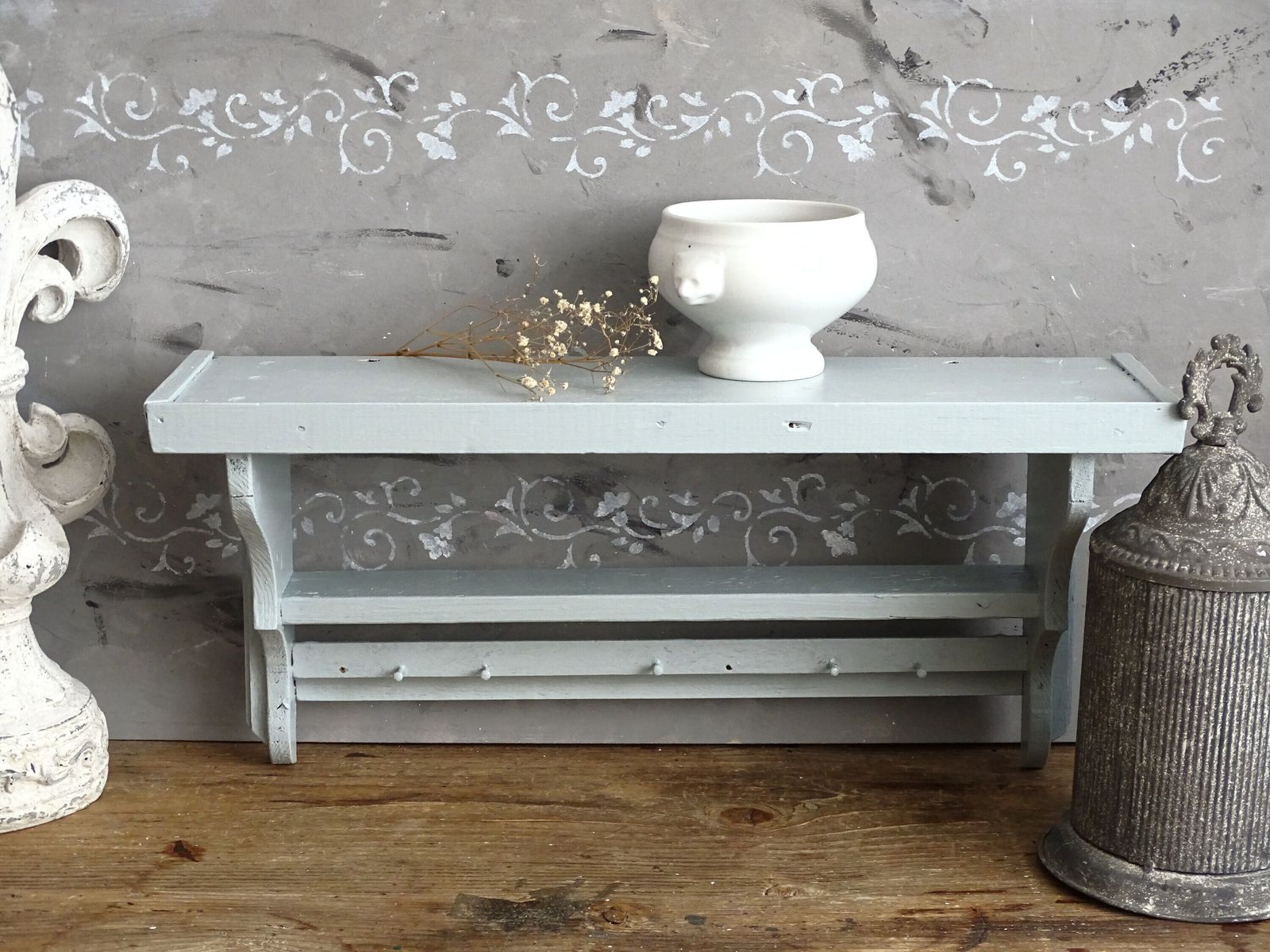 Blue 2 Tier Corbel Shelf: Shabby Chic Wood Wall Spice Rack photo vinterior