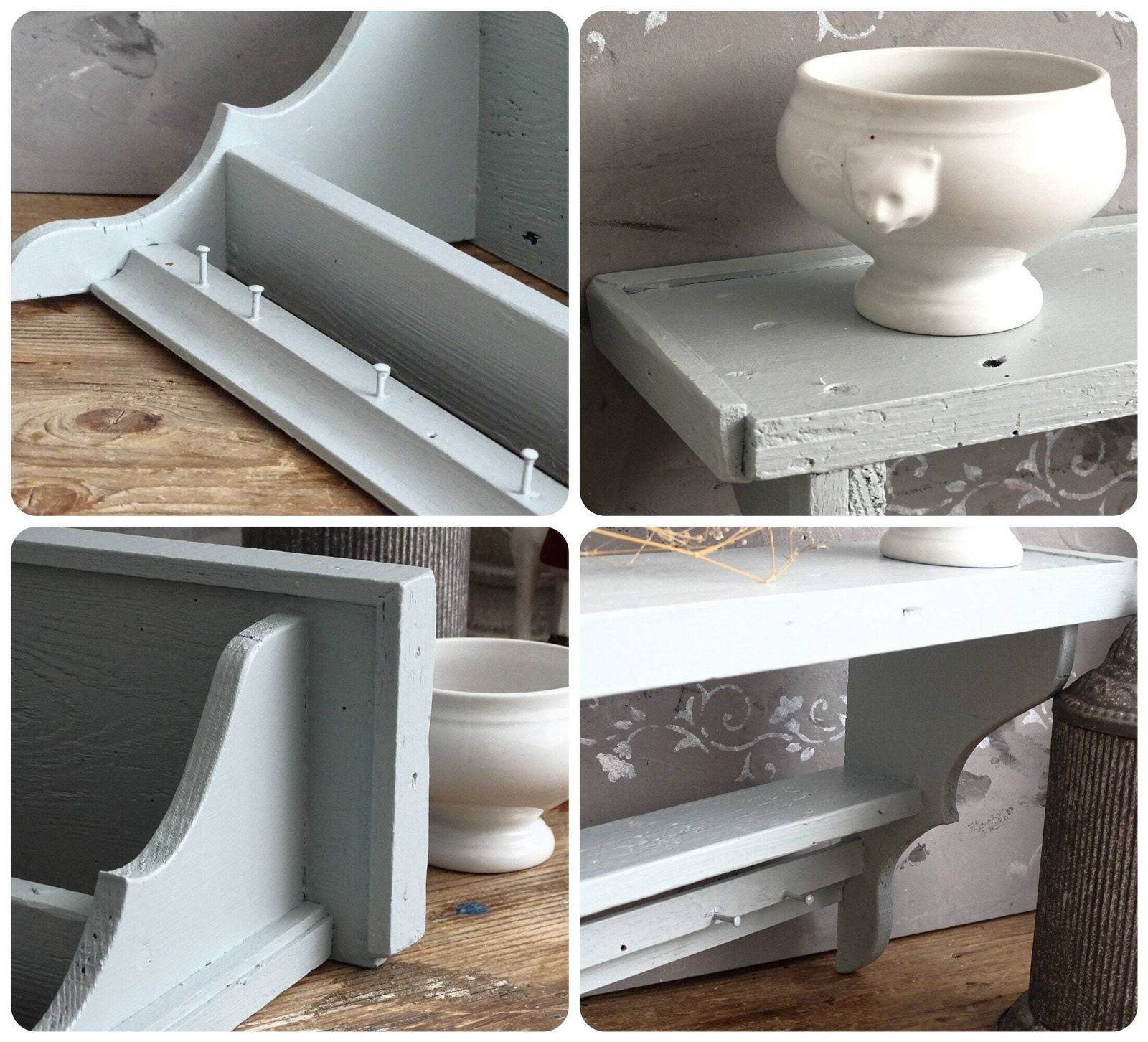 photo for sale Blue 2 Tier Corbel Shelf: Shabby Chic Wood Wall Spice Rack
