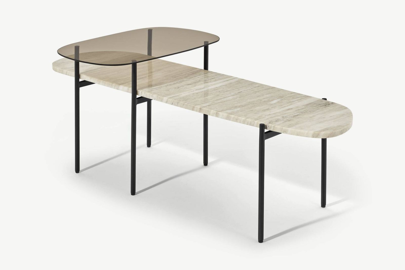 Made.Com Tiziana Nesting Coffee Table, Caramel Marble & Amber Glass photo for sale