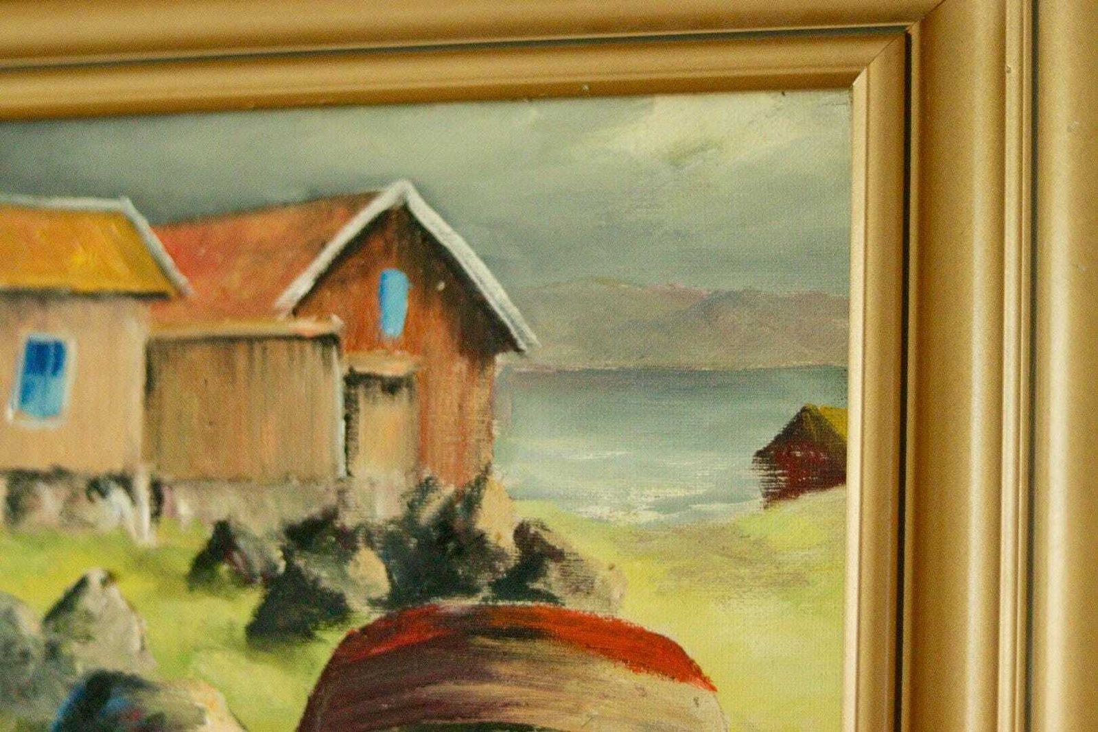 Original Vintage Swedish Oil On Canvas – House By The Water – Owe Svedin – Signed & Framed | 36 X 31 Cm (Approx. 14.2 X 12.2 Inches) photo vinterior