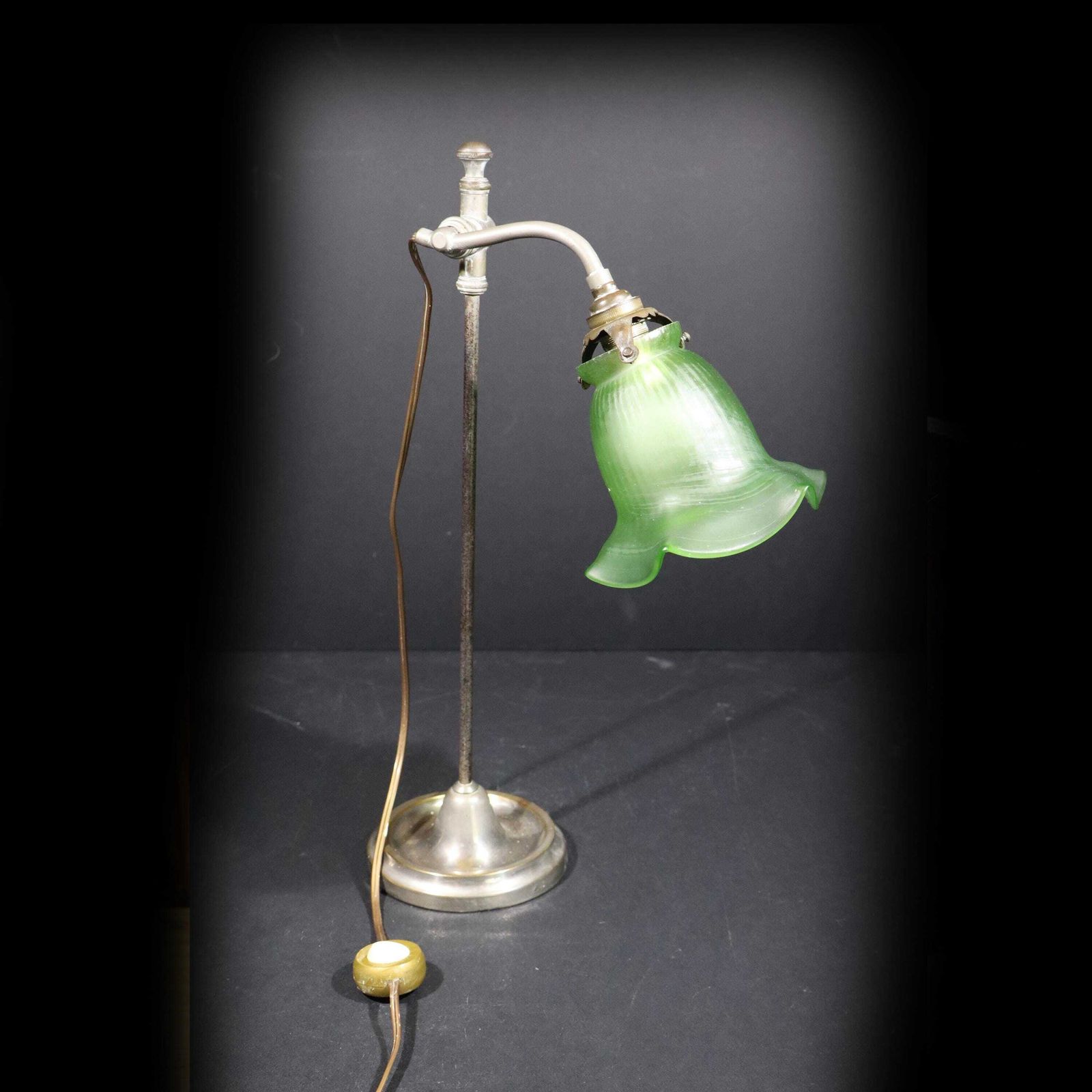 Antique French Desk Lamp – Nickel Plated Brass Bedside Table Lamp