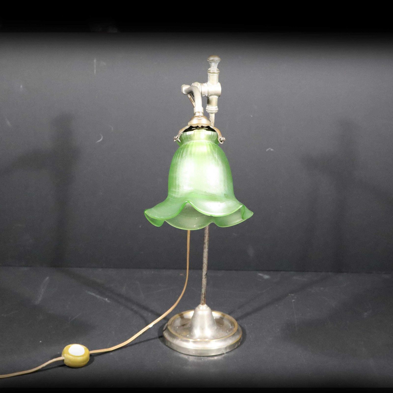Antique French Desk Lamp – Nickel Plated Brass Bedside Table Lamp photo 159.0