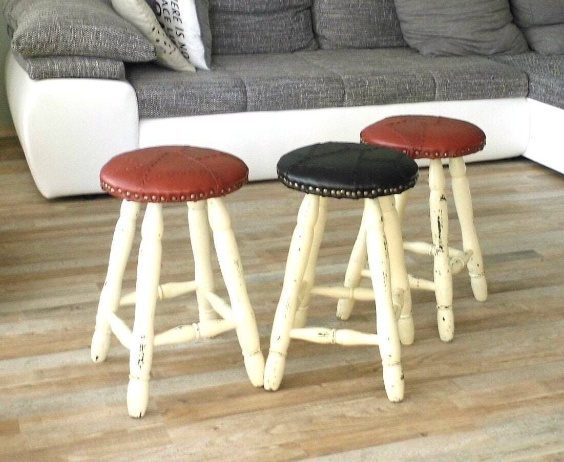 Vintage Leather Top Stool: Mid Century Modern Wood Barstool photo for sale