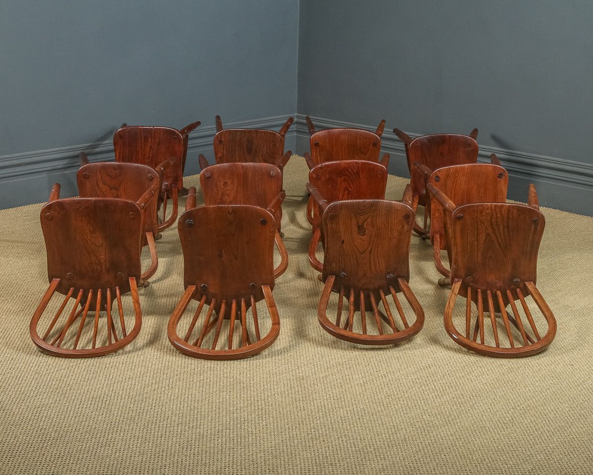 photo furniture Set Of 12 Twelve Victorian Ash & Elm Windsor Stick & Hoop Back Kitchen Chairs (Circa 1890   1930)