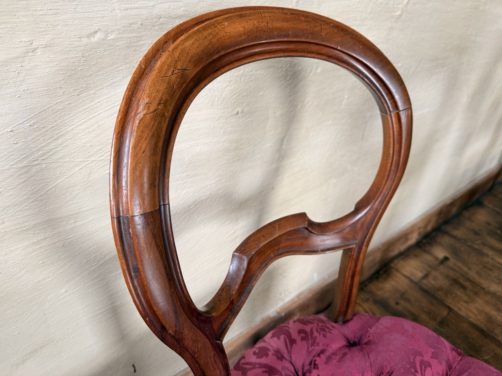 photo buy Antique Walnut Balloon Back  Victorian Magenta Purple Dining  Chairs Set 4
