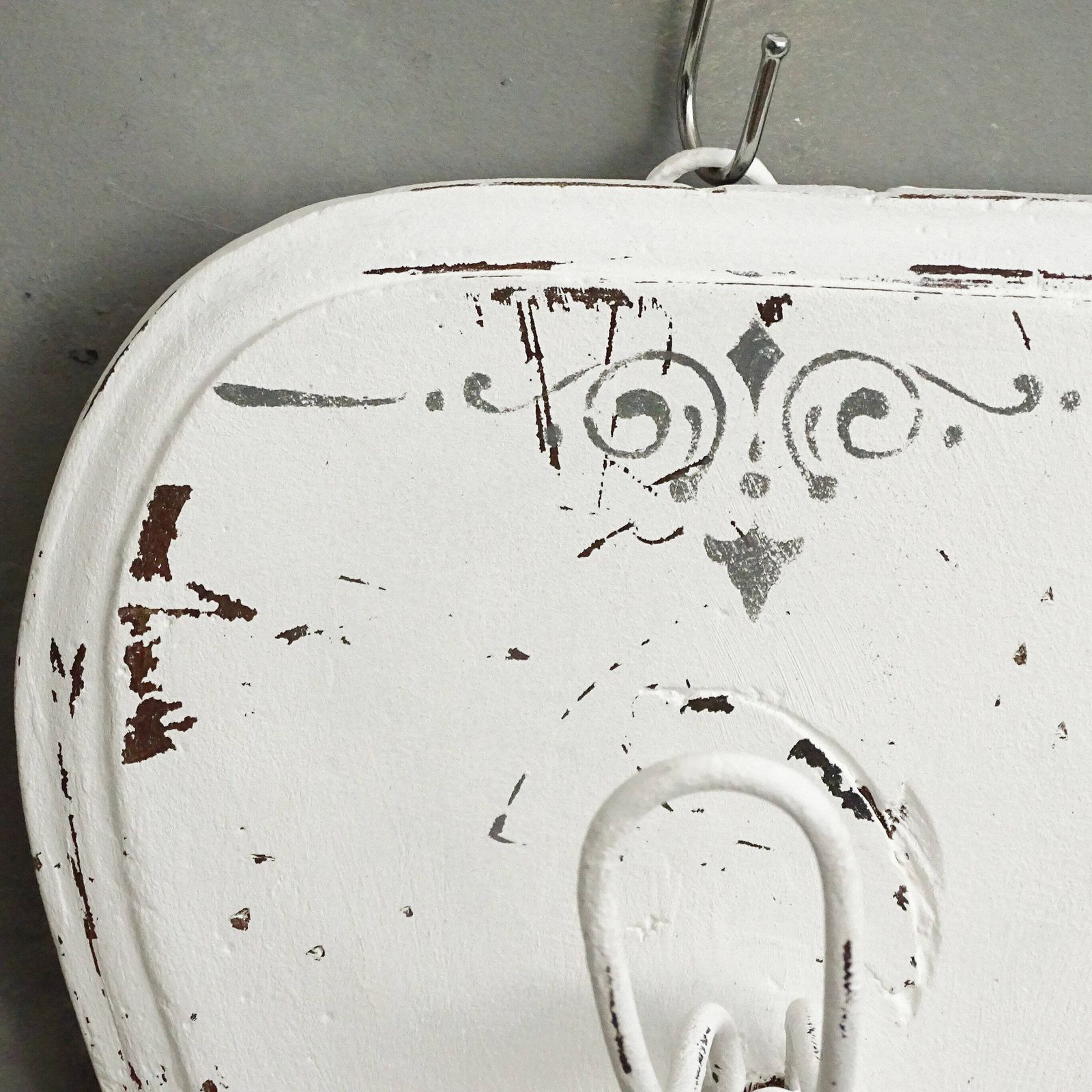 Antique White Wood Coat Hook: Shabby Chic Farmhouse Wall Hat Rack photo Furniture