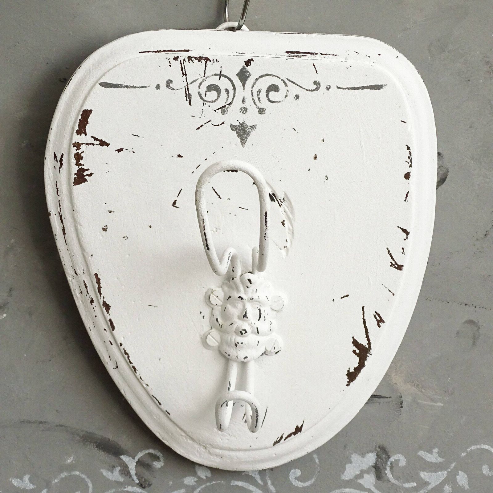 Antique White Wood Coat Hook: Shabby Chic Farmhouse Wall Hat Rack photo vintage