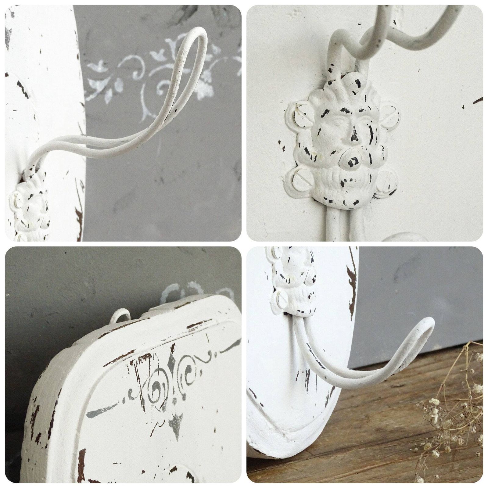 photo for sale Antique White Wood Coat Hook: Shabby Chic Farmhouse Wall Hat Rack