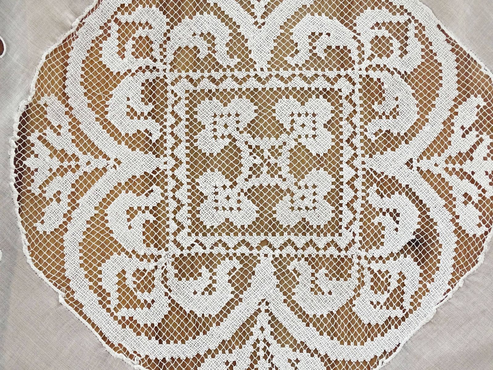 Antique Richelieu Lace Tablecloth: Hand Crochet Floral Embroidery, French Heirloom Linen photo vinterior