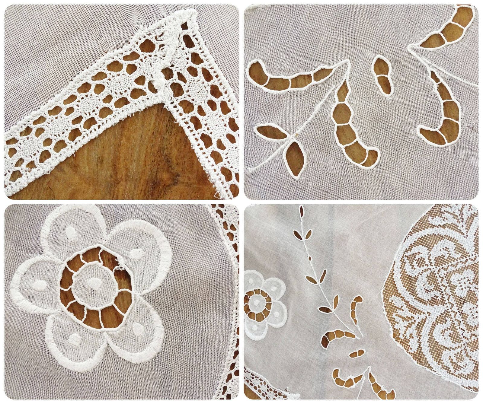 photo for sale Antique Richelieu Lace Tablecloth: Hand Crochet Floral Embroidery, French Heirloom Linen