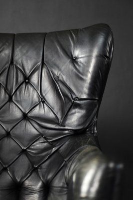 1619.0 Mid Century Modern Danish Black Quilted Leather Wing Chair, 1960s photo