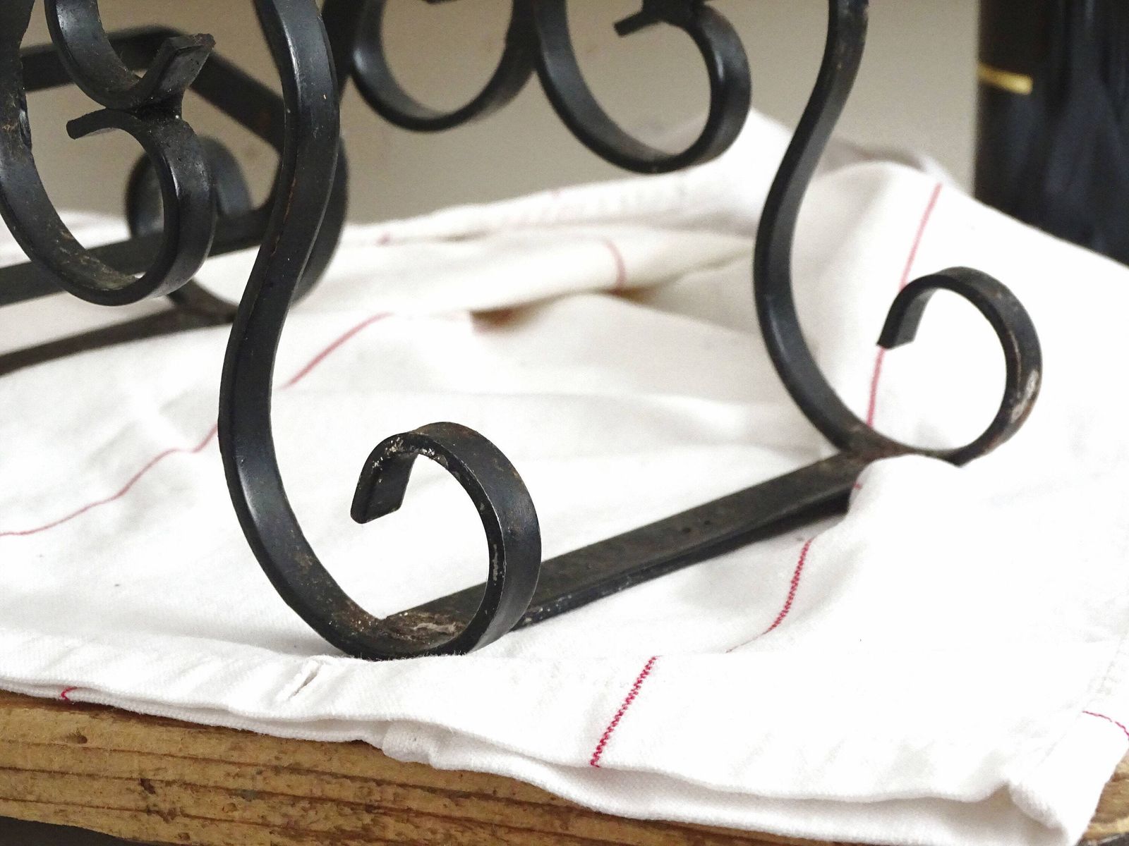 French Wrought Iron Wine Bottle Holder: Gothic Tabletop Barware photo vintage