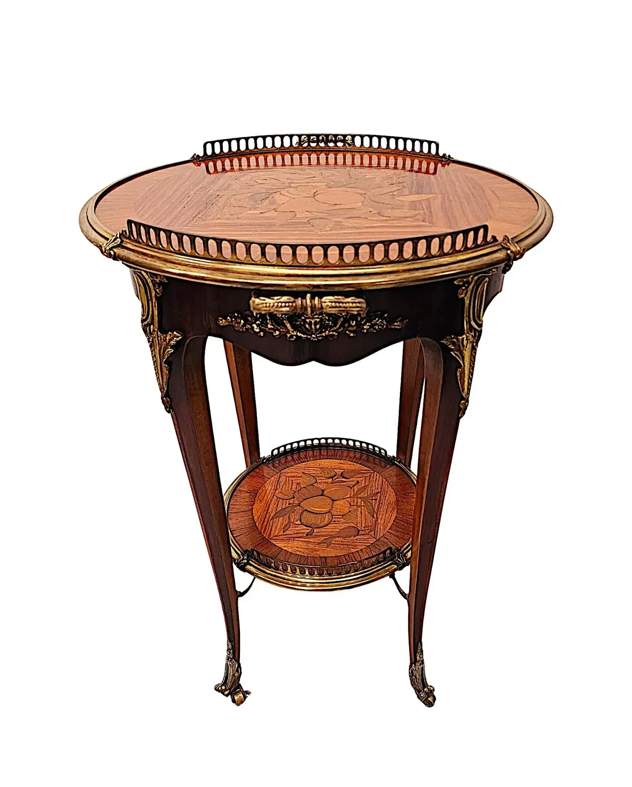 A Fabulous Pair Of 20th Century Marquetry Inlaid Occasional Tables With Ormolu Mounts photo vinterior