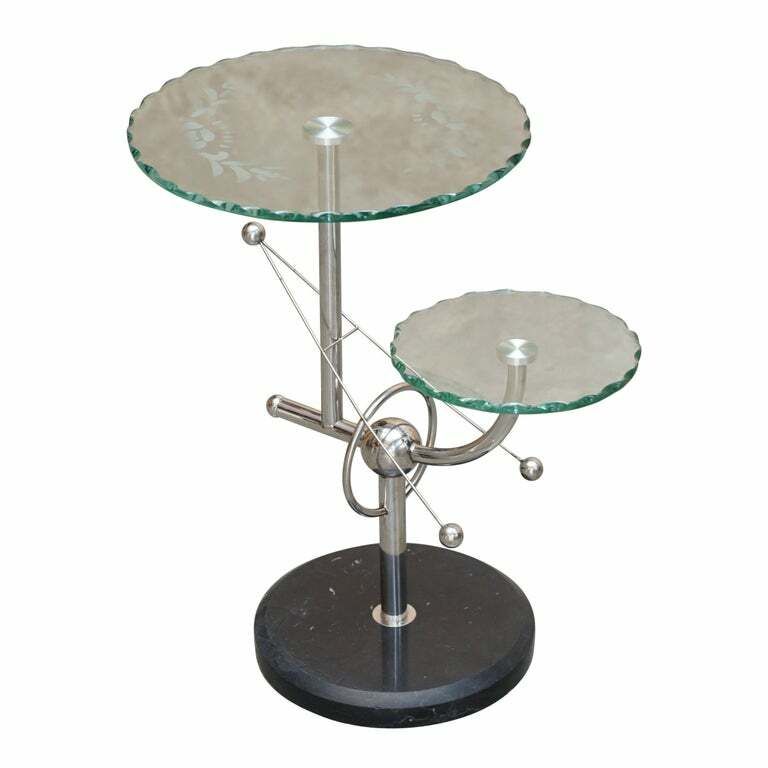 Mid Century Modern Atomic Space Age Chrome Glass & Marble Side End Lamp Table