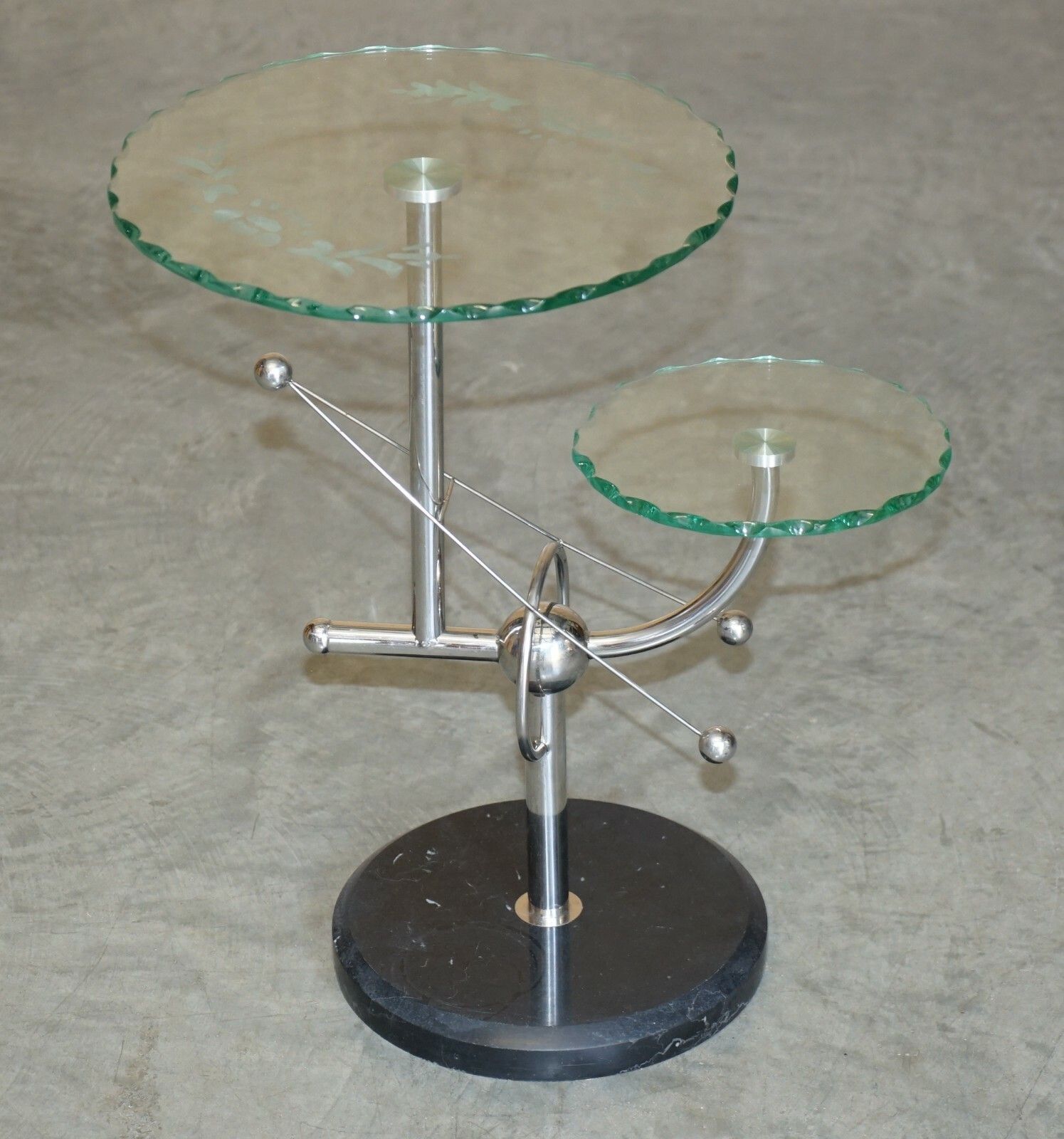Mid Century Modern Atomic Space Age Chrome Glass & Marble Side End Lamp Table photo furniture
