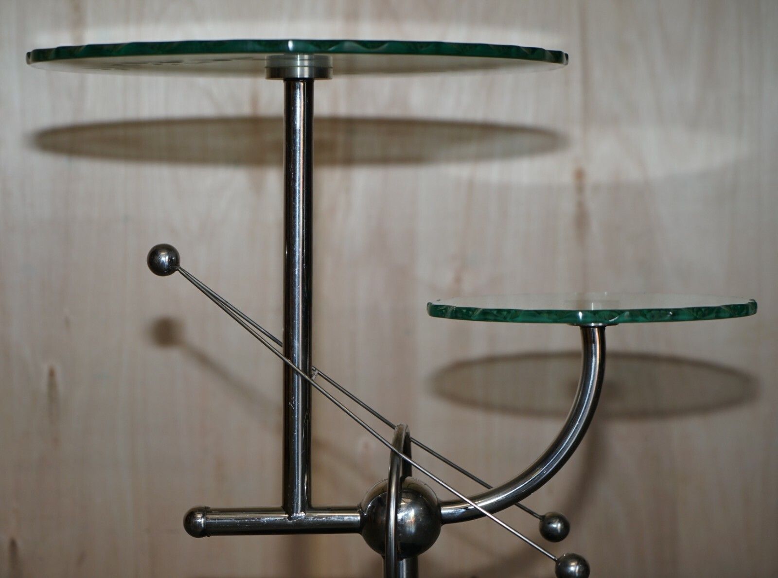 Mid Century Modern Atomic Space Age Chrome Glass & Marble Side End Lamp Table photo vintage