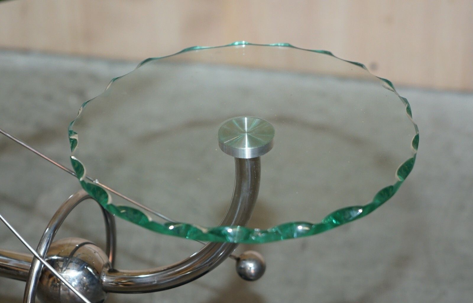 photo for sale Mid Century Modern Atomic Space Age Chrome Glass & Marble Side End Lamp Table