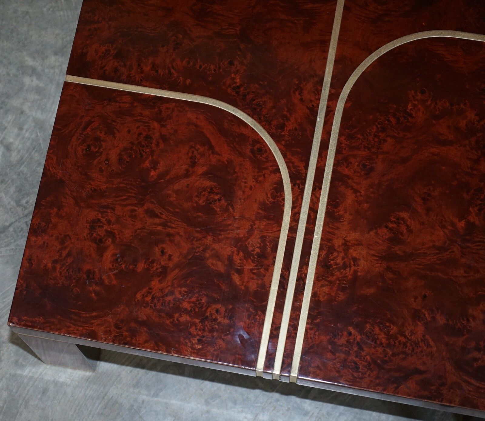 photo furniture Stunning Contemporary Art Modern Burr Walnut, Brass Inaly Coffee Cocktail Table