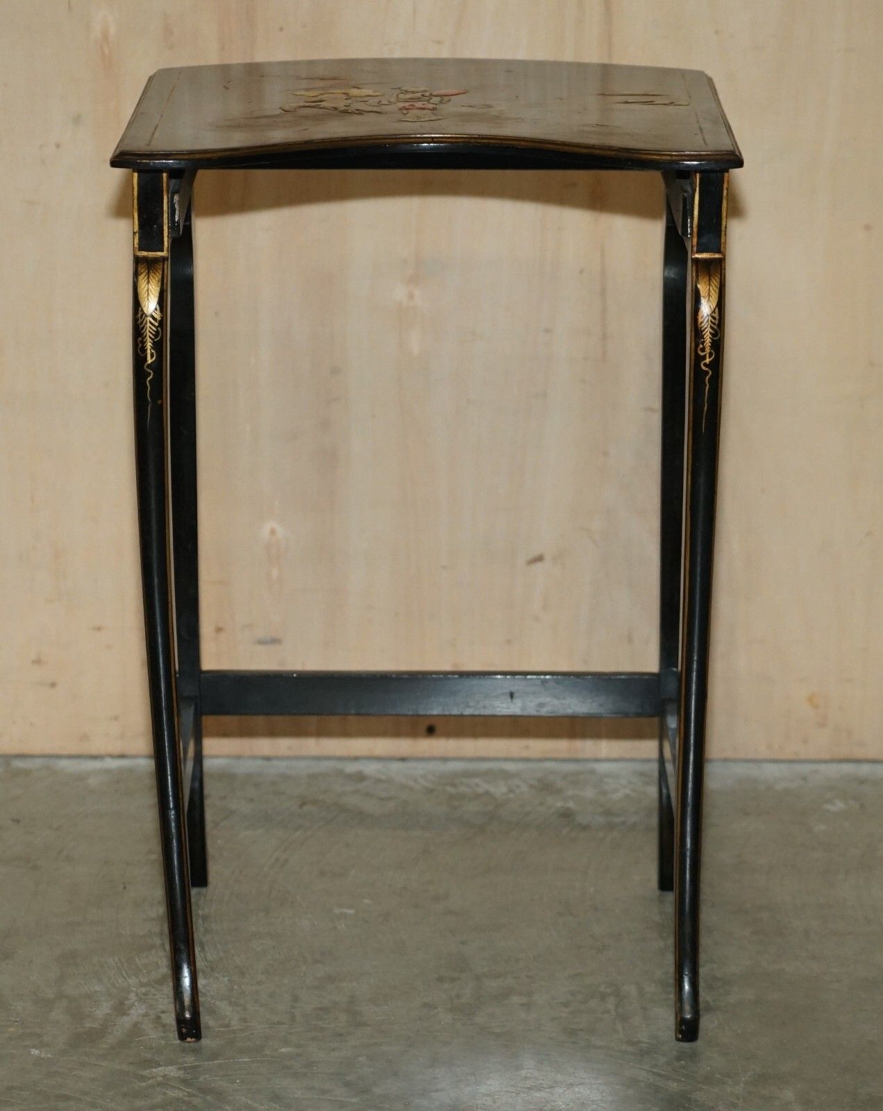 photo for sale Nest Of Three Circa 1900 Chinese Chinoiserie Lacqurered Side Kidney Tables