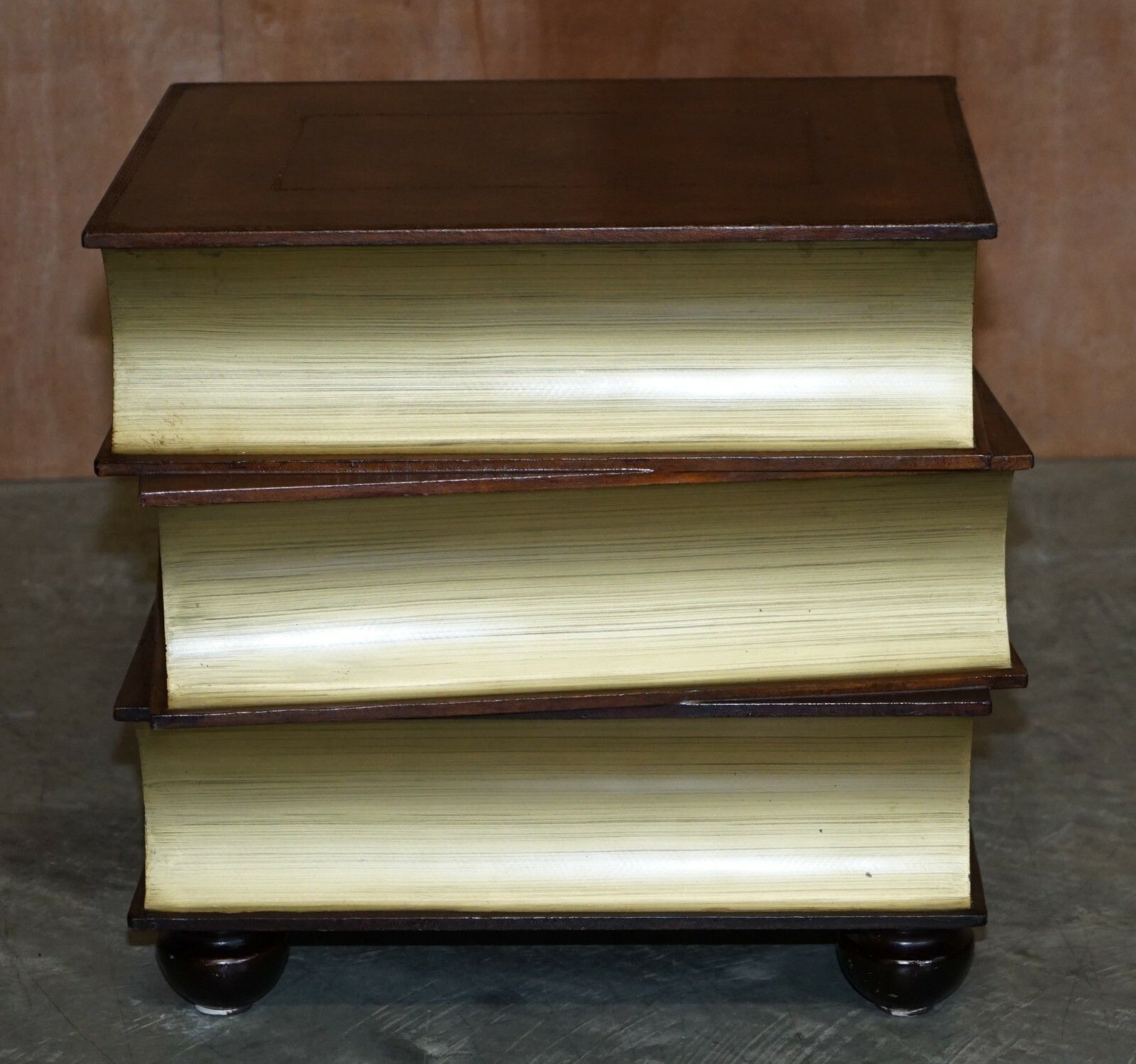 Pair Of Leather Bound Scholars Library Stacking Books Side Tables With Drawers photo vinterior
