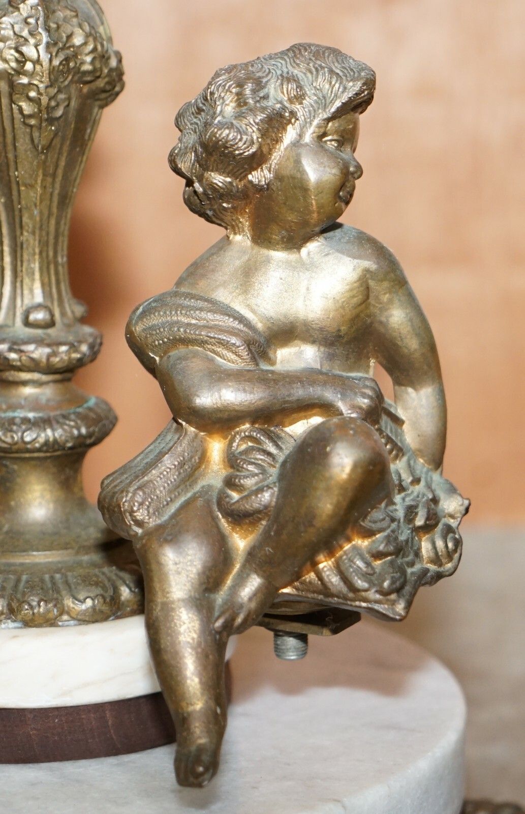 Lovely Circa 1920's Marble & Brass Floor Standing Lamp With Cherub Putti's Angel photo Lighting