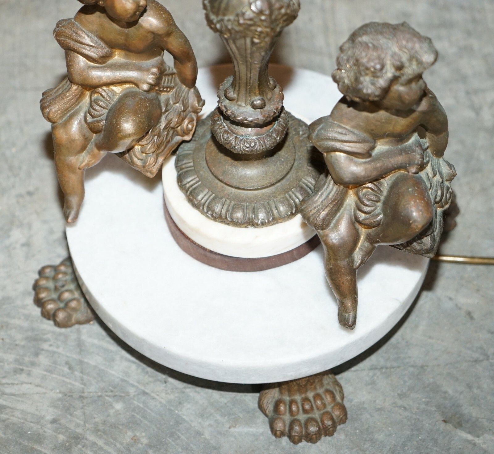 Lovely Circa 1920's Marble & Brass Floor Standing Lamp With Cherub Putti's Angel photo buy