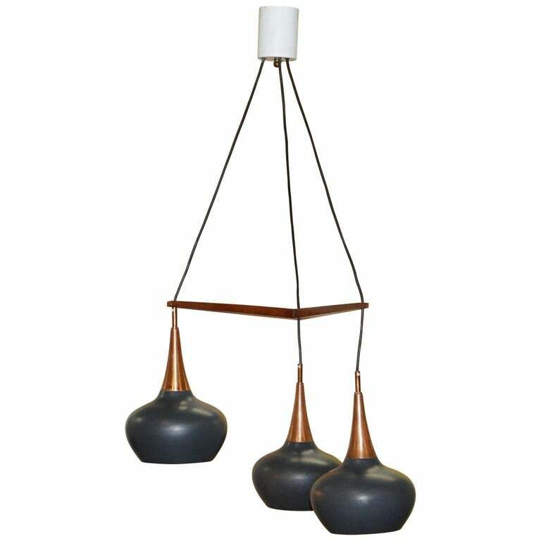 Rare Circa 1960 Uno And Osten Kristiansson For Luxus Triple Light Chandelier