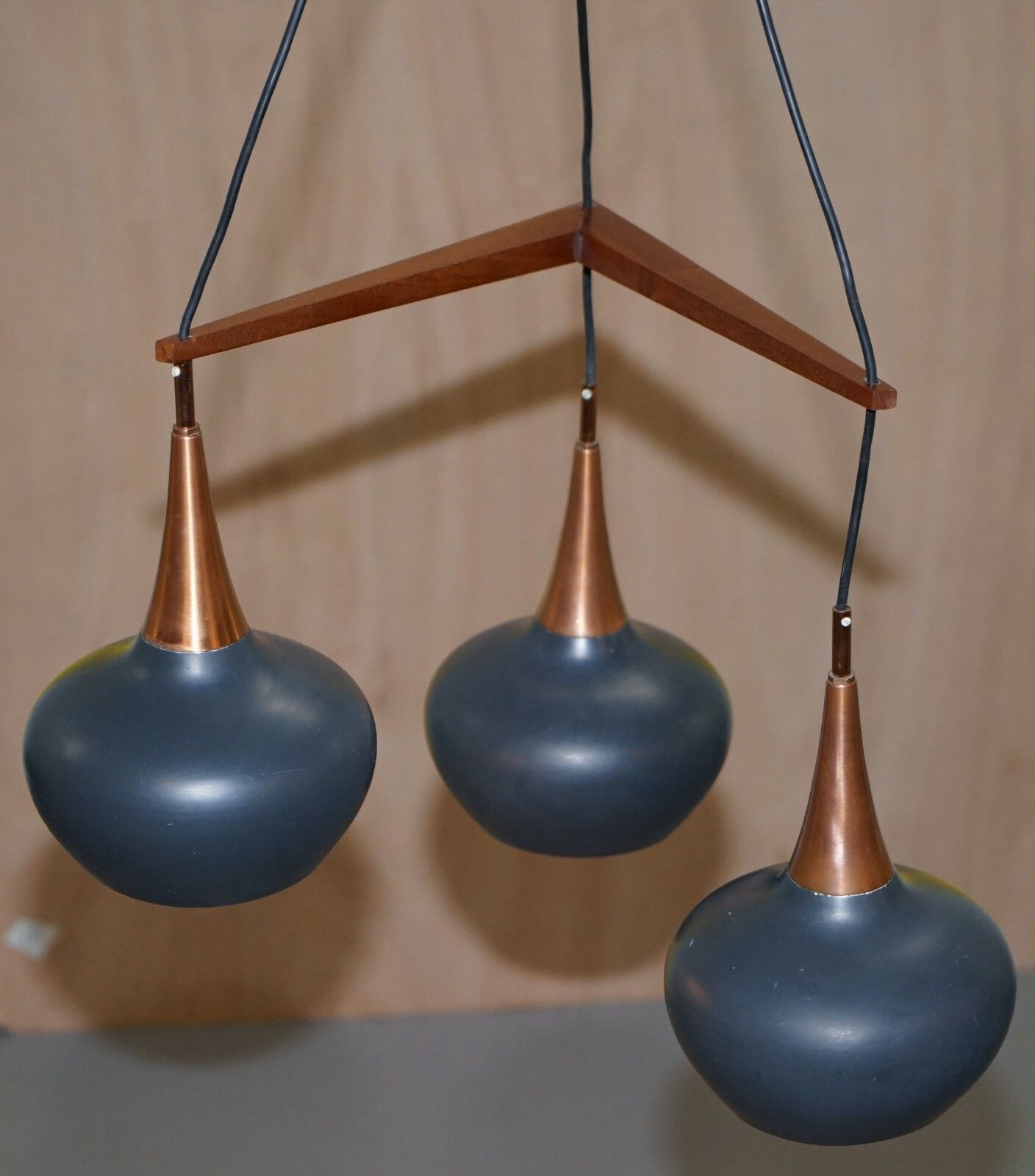 Rare Circa 1960 Uno And Osten Kristiansson For Luxus Triple Light Chandelier photo for sale