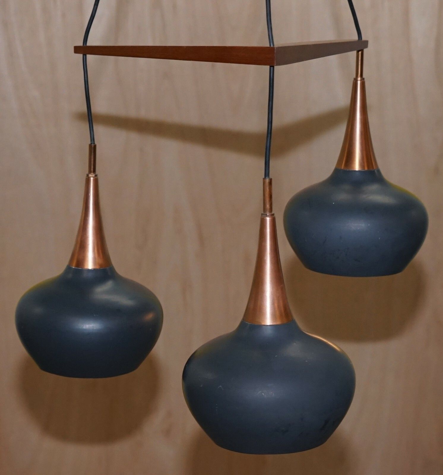 Lighting Rare Circa 1960 Uno And Osten Kristiansson For Luxus Triple Light Chandelier photo