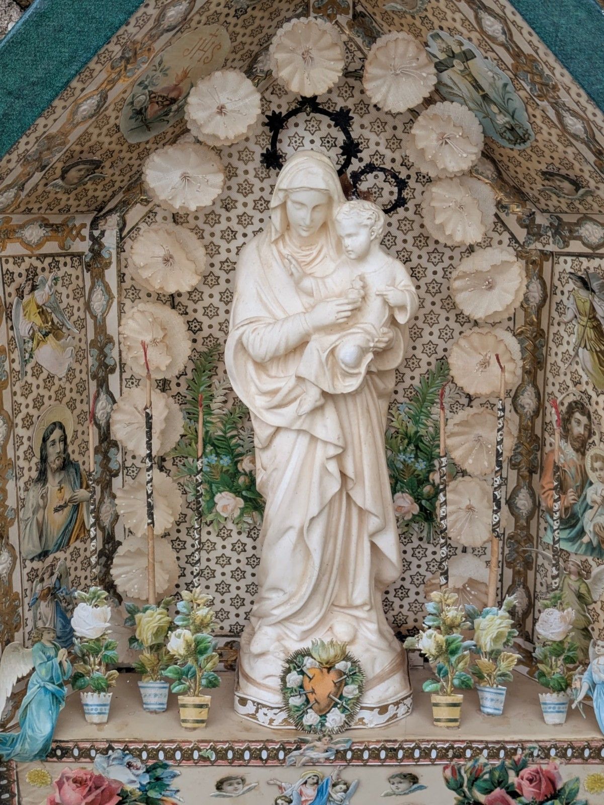 Antique French Diorama Madonna And Child photo furniture
