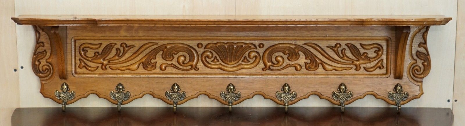Antique Dutch Finely Light Oak Coat Hat Scarf Wall Rack Hanger French Hooks photo furniture