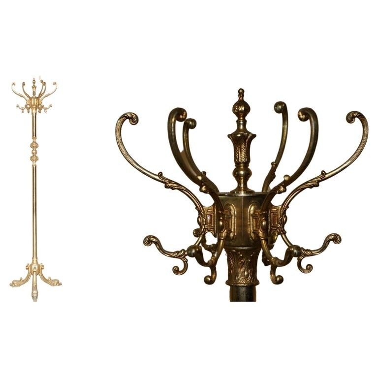 Antique Victorian Circa 1880 Brass Coat Hat & Scarf Stand Rare Dolphin Cast Legs