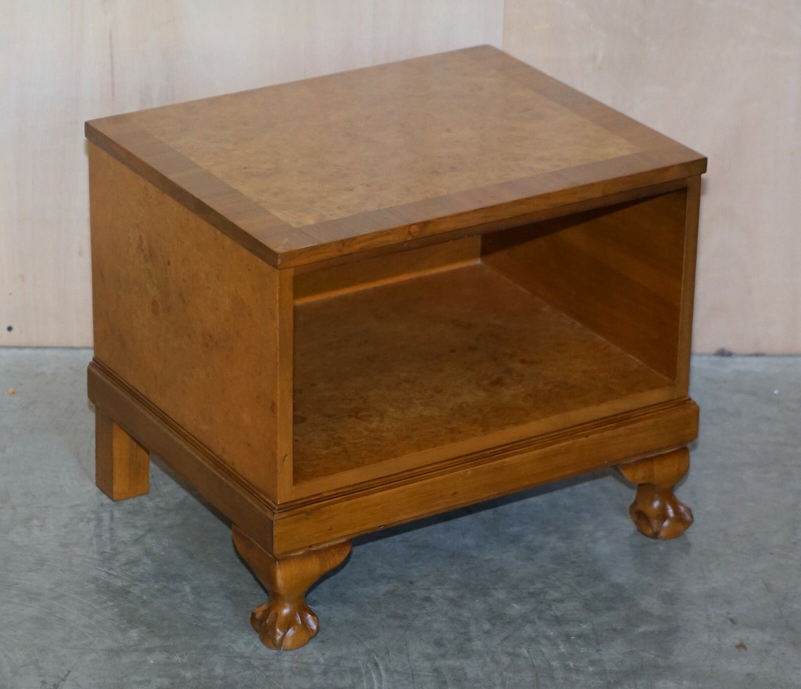 photo for sale Lovely Pair Of Burr & Burl Walnut, Claw & Ball Foot, Side End Lamp Wine Tables