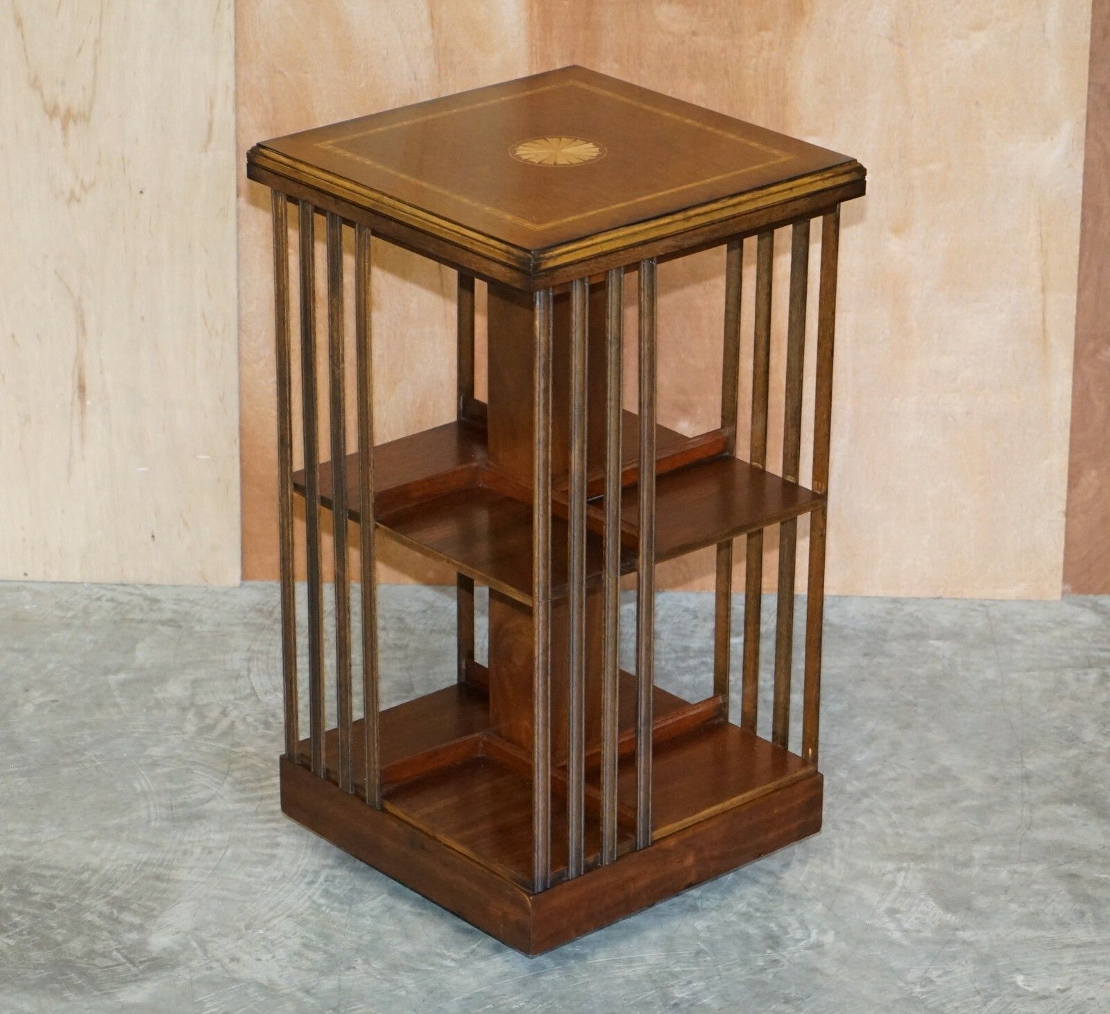 Lovley Sheraton Revival Mahogany & Satinwood Revolving Bookcase Side End Table photo furniture