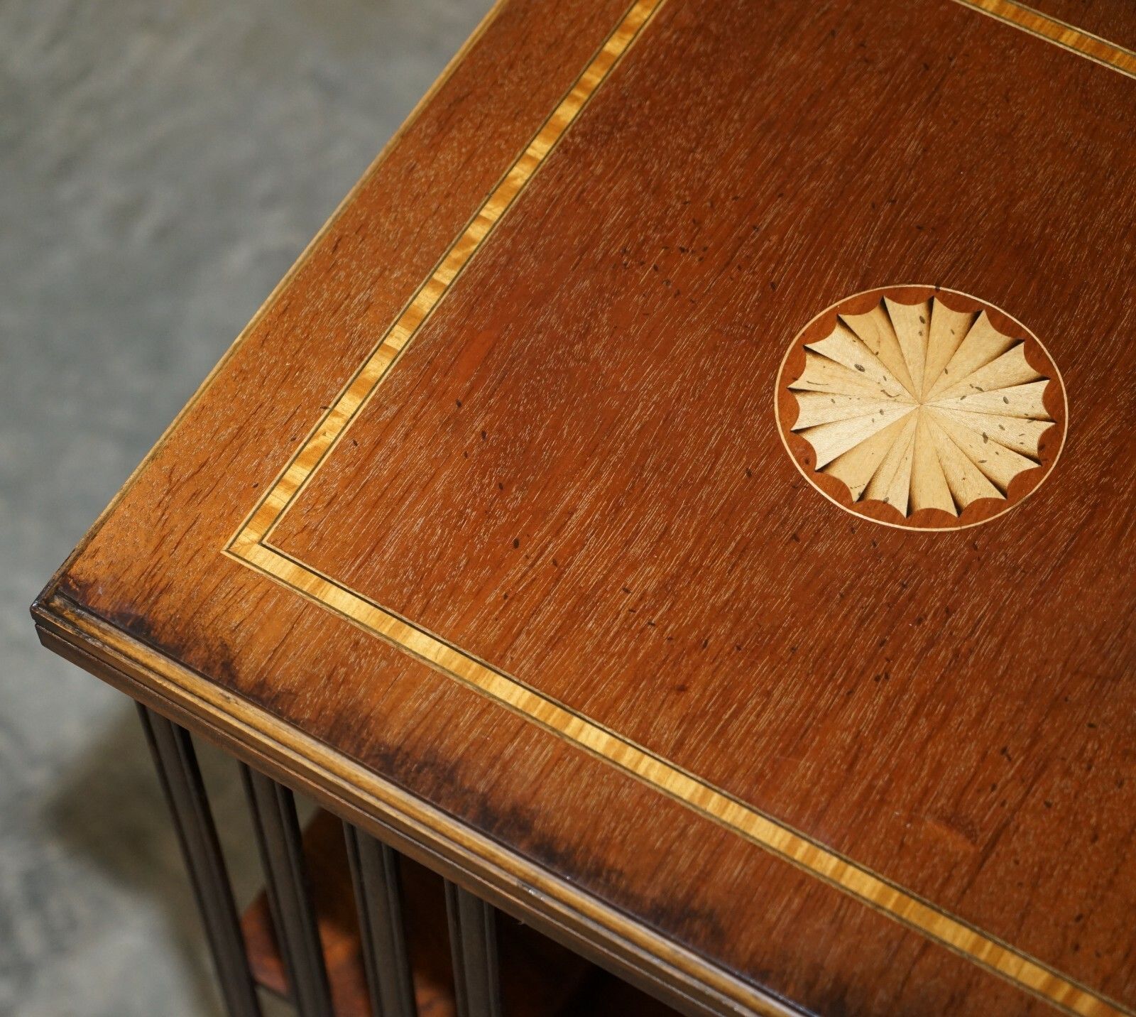 Lovley Sheraton Revival Mahogany & Satinwood Revolving Bookcase Side End Table photo 1350.0