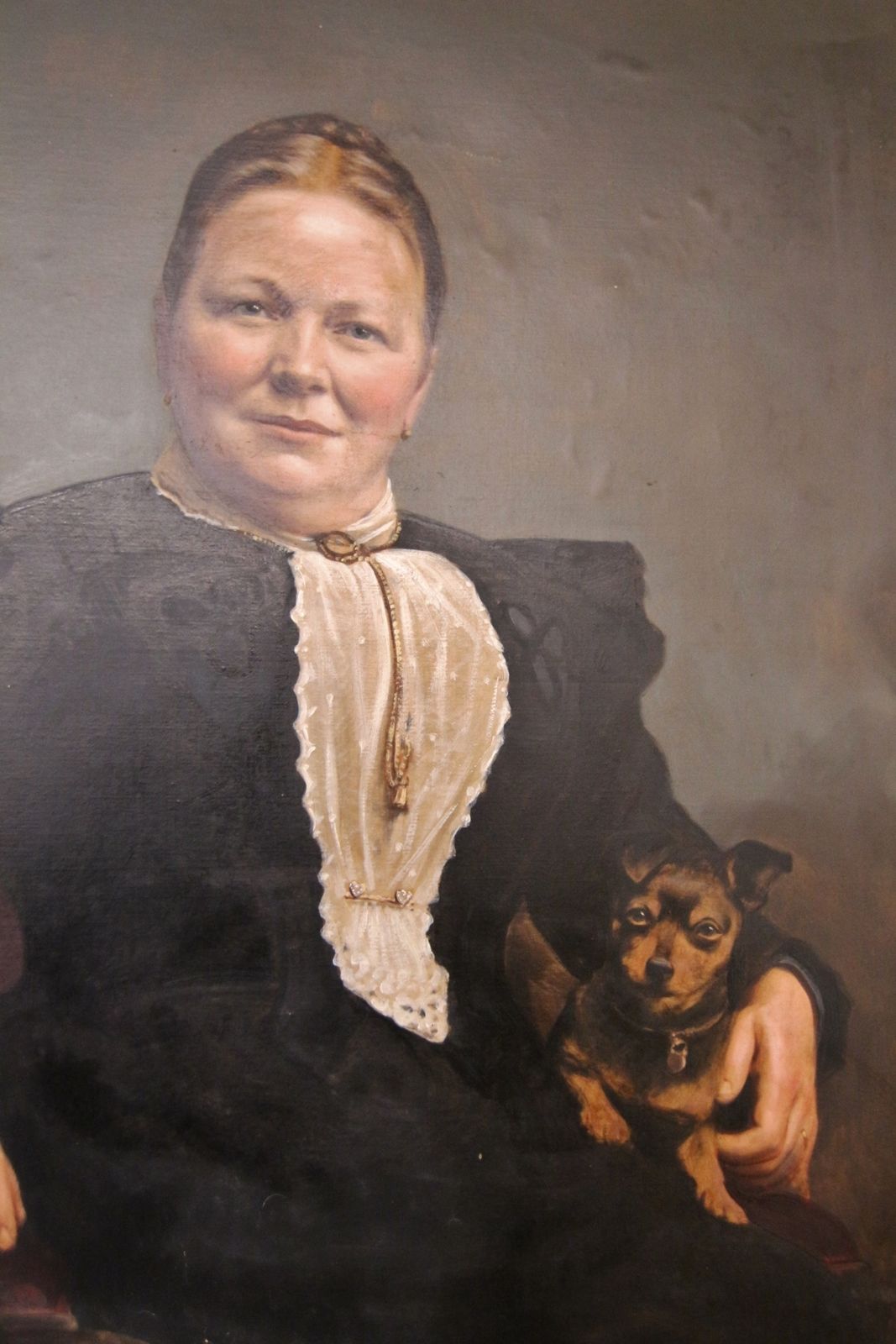 Edwardian Oil Portrait Lady With Dog